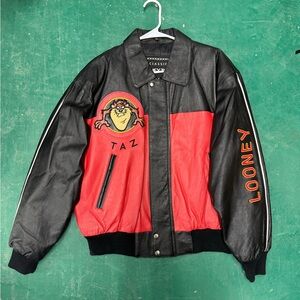 days Vintage 1998 Warner Bros Looney Tunes Taz "Wild Man" LeatherBomber Jacket M